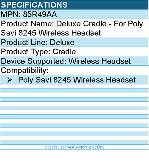HP Poly 85R49AA Deluxe Cradle - For Poly Savi 8245 Wireless Headset