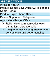 HP Poly 85R55AA Savi Office S2 Telephone Cable - Telephone device supported
