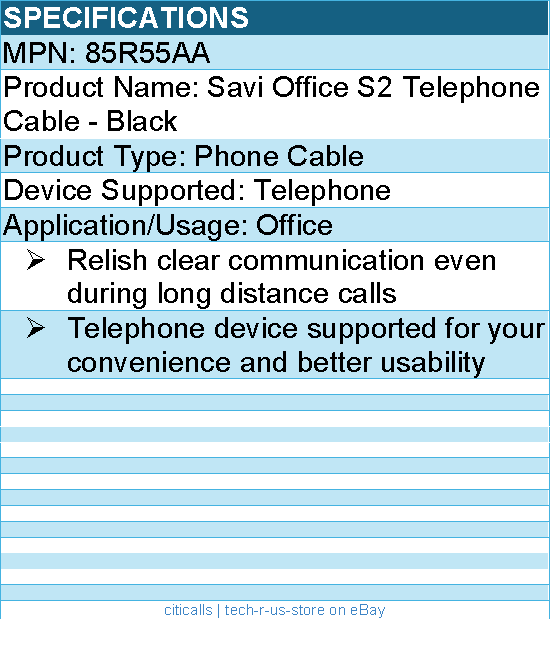 HP Poly 85R55AA Savi Office S2 Telephone Cable - Telephone device supported