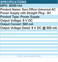 HP Poly 85R61AA Savi Office Universal AC Power Supply with Straight Plug - 9V