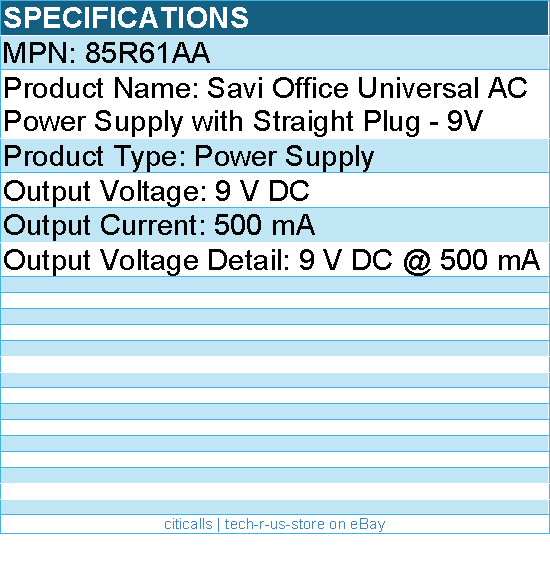 HP Poly 85R61AA Savi Office Universal AC Power Supply with Straight Plug - 9V