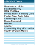HP Poly 85S07AA Y Training Cable - 7 ft Audio Cable for Headset, Amplifier