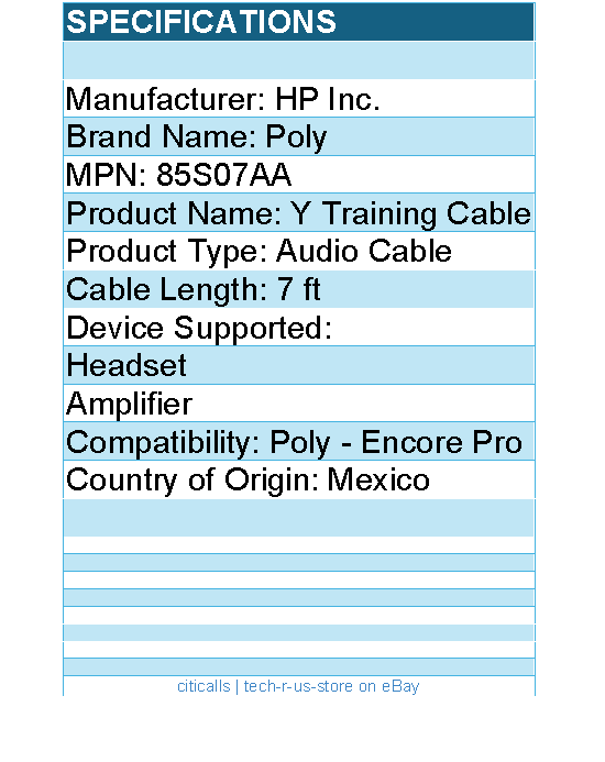 HP Poly 85S07AA Y Training Cable - 7 ft Audio Cable for Headset, Amplifier