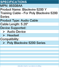 HP Poly 85S08AA Blackwire 5200 Y Training Cable - For Poly Blackwire 5200 Series