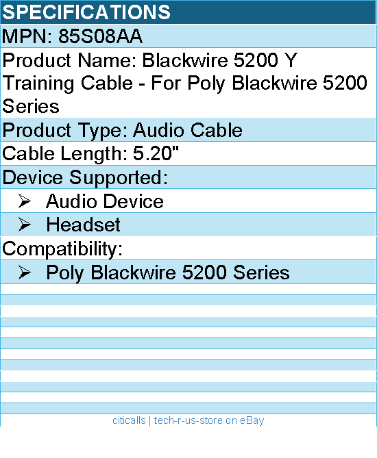 HP Poly 85S08AA Blackwire 5200 Y Training Cable - For Poly Blackwire 5200 Series