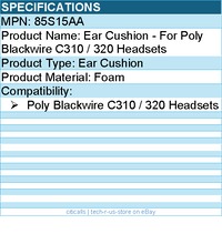 Hp Poly 85S15AA Ear Cushion - For Poly Blackwire C310 / 320 Headsets