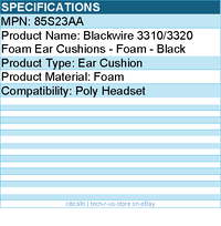 HP Poly 85S23AA Blackwire 3310/3320 Foam Ear Cushions - Foam - Black