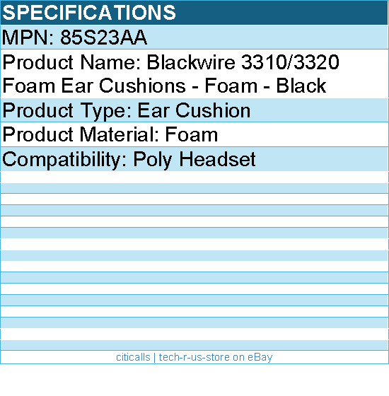 HP Poly 85S23AA Blackwire 3310/3320 Foam Ear Cushions - Foam - Black
