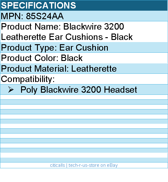 Hp Poly 85S24AA Blackwire 3200 Leatherette Ear Cushions - Black
