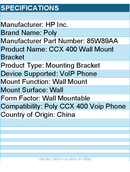 HP Poly 85W89AA Mounting Bracket for Poly CCX 400 Voip Phone