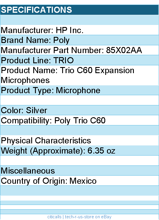 HP Poly 85X02AA Trio C60 Expansion Microphones - Designed for the Poly Trio C60