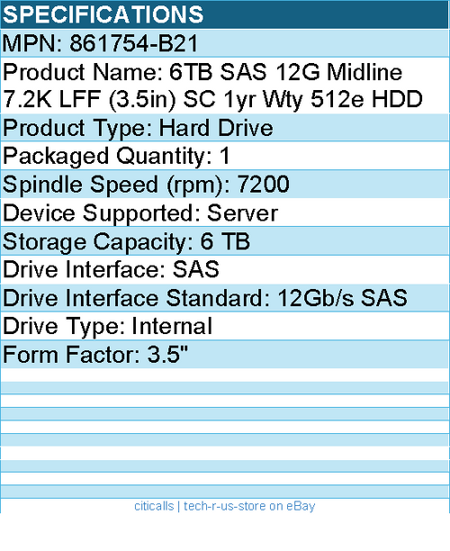 HPE 861754-B21 6 TB Hard Drive - 3.5" Internal - SAS (12Gb/s SAS) - 7200rpm