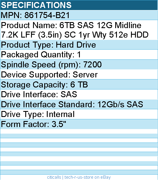 HPE 861754-B21 6 TB Hard Drive - 3.5" Internal - SAS (12Gb/s SAS) - 7200rpm