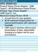 HPI 866066-003 Power Adapter - USB Type-C - 45 W Maximum Output Power