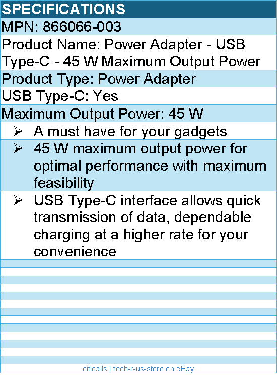 HPI 866066-003 Power Adapter - USB Type-C - 45 W Maximum Output Power
