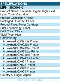 Lexmark 86C0HK0 Original High Yield Laser Toner Cartridge - Black - 1 Each