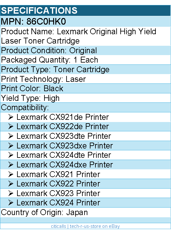 Lexmark 86C0HK0 Original High Yield Laser Toner Cartridge - Black - 1 Each