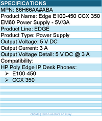 HP Poly 86H66AA#ABA Edge E100-450 CCX 350 EM60 Power Supply - 5V/3A