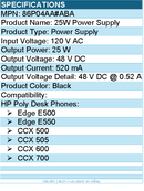 HP Poly 86P04AA#ABA CCX 500/505/600/700 Edge E500 Power Supply with Power Cord