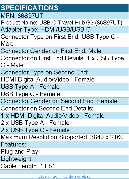 HP 86S97UT USB-C Travel Hub G3 - Plug and Play, Lightweight