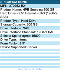 HPE 870753-B21 Sourcing 300 GB Hard Drive - 2.5" Internal - SAS (12Gb/s SAS)