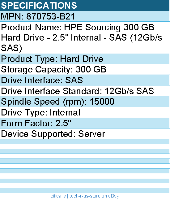 HPE 870753-B21 Sourcing 300 GB Hard Drive - 2.5" Internal - SAS (12Gb/s SAS)