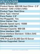 HPE 870794-001 600 GB Hard Drive - 2.5" Internal - SAS (12Gb/s SAS)