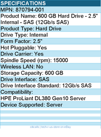 HPE 870794-001 600 GB Hard Drive - 2.5" Internal - SAS (12Gb/s SAS)