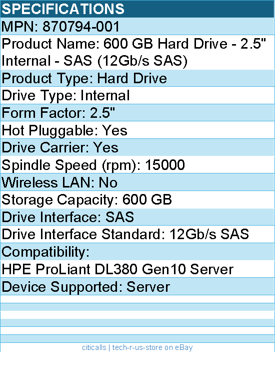 HPE 870794-001 600 GB Hard Drive - 2.5" Internal - SAS (12Gb/s SAS)
