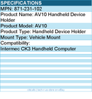 Honeywell Intermec 871-231-102 AV10 Handheld Device Holder