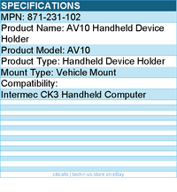 Honeywell Intermec 871-231-102 AV10 Handheld Device Holder