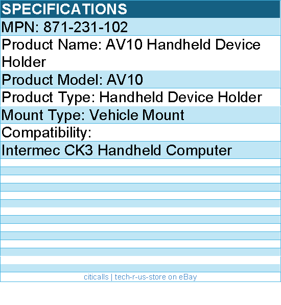 Honeywell Intermec 871-231-102 AV10 Handheld Device Holder
