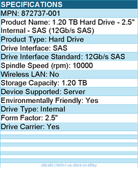 HPE 872737-001 1.20 TB Hard Drive - 2.5" Internal - SAS (12Gb/s SAS)