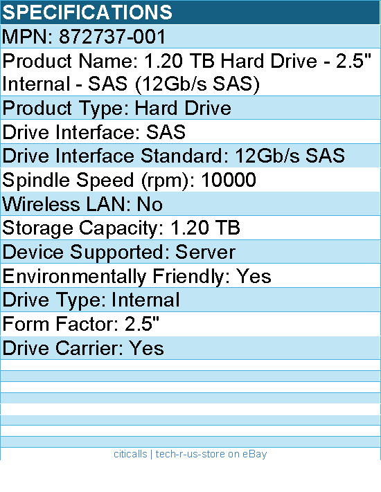 HPE 872737-001 1.20 TB Hard Drive - 2.5" Internal - SAS (12Gb/s SAS)