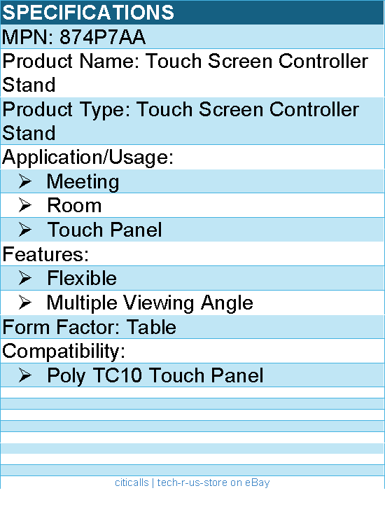 HP Poly 874P7AA TC10 Touch Screen Controller Stand - Flexible