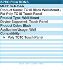 Hp Poly 874P8AA TC10 Black Wall Mount - For Poly TC10 Touch Panel