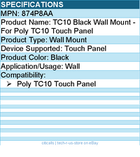 Hp Poly 874P8AA TC10 Black Wall Mount - For Poly TC10 Touch Panel