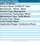 HP Poly 874R3AA G7500 IP Table Microphone - Wired - Black