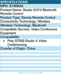HP Poly 874R8AA Studio G/X Bluetooth Remote Control - Wireless