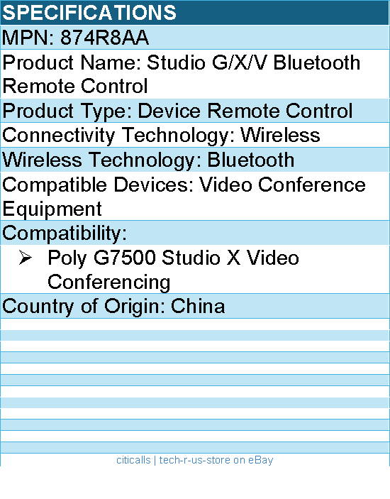 HP Poly 874R8AA Studio G/X Bluetooth Remote Control - Wireless