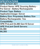 HPE 875241-B21 Sourcing Battery - For Server - Battery Rechargeable