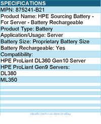 HPE 875241-B21 Sourcing Battery - For Server - Battery Rechargeable