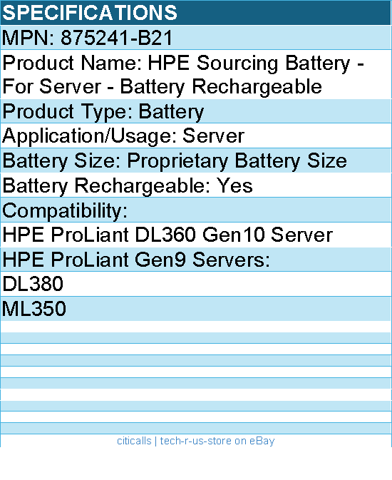HPE 875241-B21 Sourcing Battery - For Server - Battery Rechargeable