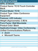 HP Poly 875K5AA TC10 Touch Controller Black - Video Conference Equipment