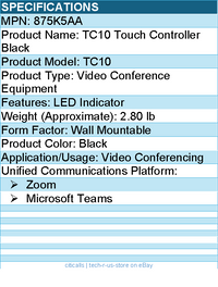HP Poly 875K5AA TC10 Touch Controller Black - Video Conference Equipment