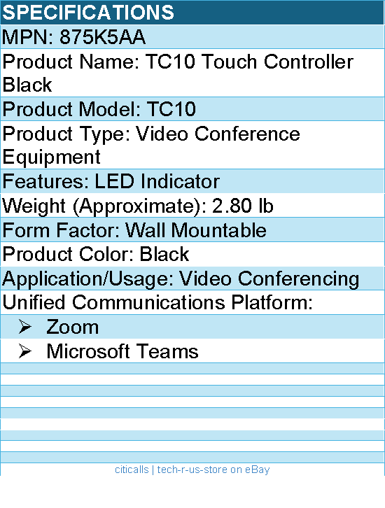 HP Poly 875K5AA TC10 Touch Controller Black - Video Conference Equipment