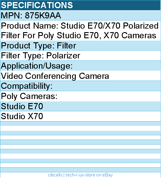 Hp Poly 875K9AA Studio E70/X70 Polarized Filter For Poly Studio E70, X70 Cameras
