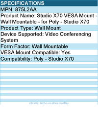 HP Poly 875L2AA Studio X70 VESA Mount - Wall Mountable - for Poly - Studio X70