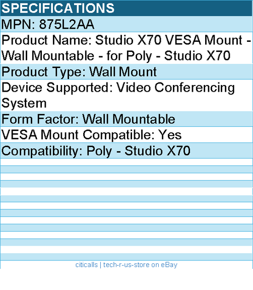 HP Poly 875L2AA Studio X70 VESA Mount - Wall Mountable - for Poly - Studio X70