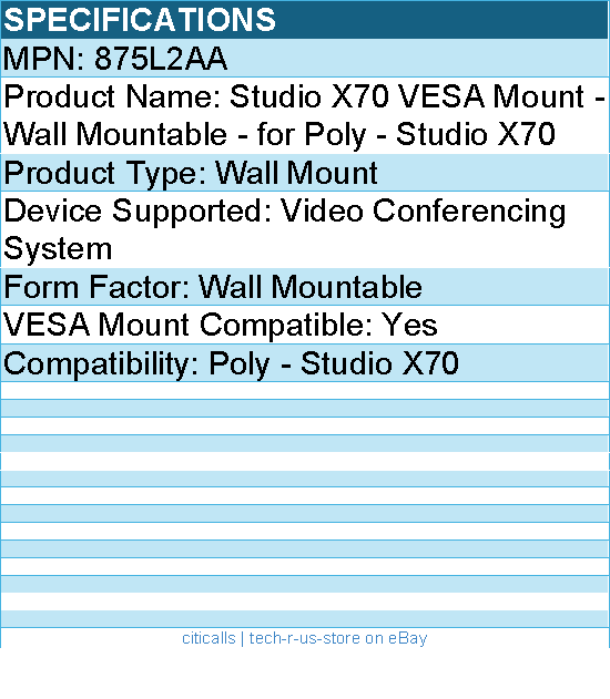 HP Poly 875L2AA Studio X70 VESA Mount - Wall Mountable - for Poly - Studio X70